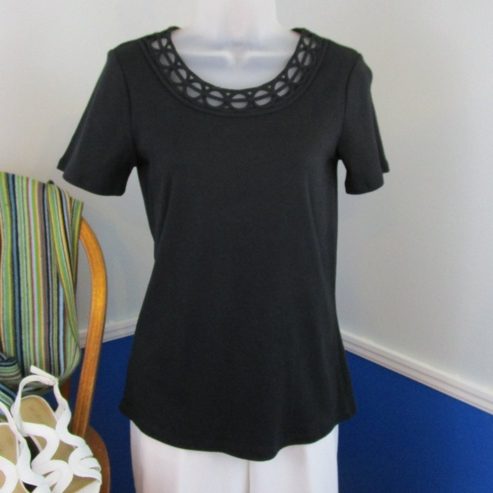 Vintage NWOT Rafaella Embellished Black T-Shirt